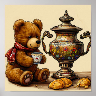 Tea time with bear poster
