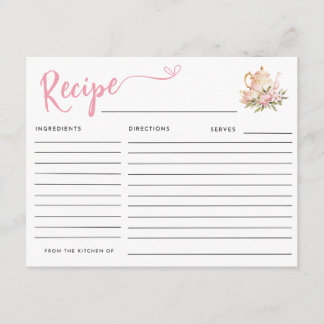 TEA TIME WITH THE BRIDE-TO-BE BRIDAL SHOWER RECIPE ENCLOSURE CARD