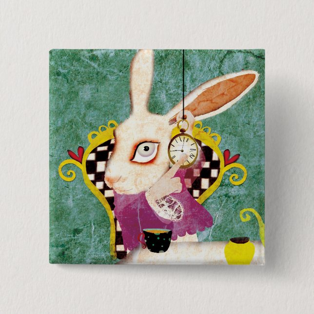 Tea time wonderland brooch 15 cm square badge (Front)
