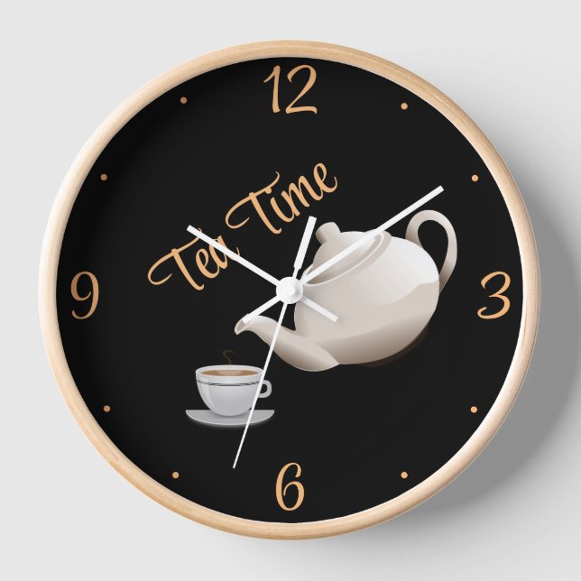 Tea Time Wood Framed Wall Clock (Front)