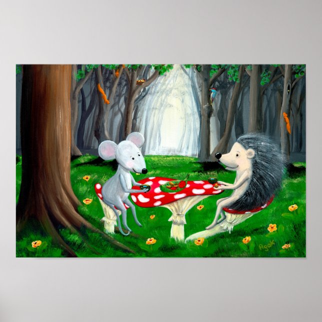 Tea Time | Woodland Nursery | Mouse & Hedgehog Poster (Front)