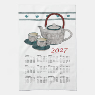 Tea Towel Calendar 2027 Cups and Teapot