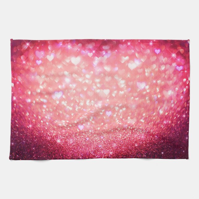Tea Towel - Hearts Sparkle Pink (Horizontal)