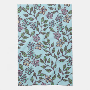 Tea Towel Light BlueFloral with Multicolor Pastel