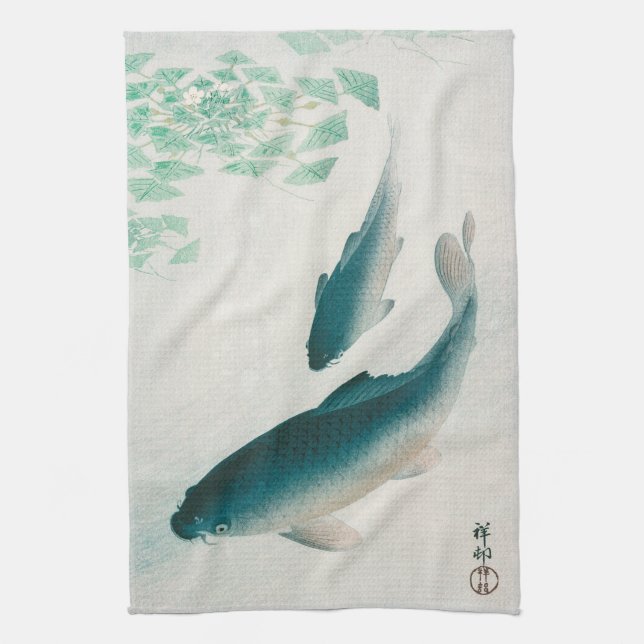 TEA TOWEL : OHARA KOSON : CARP/KOI 1926 (Vertical)