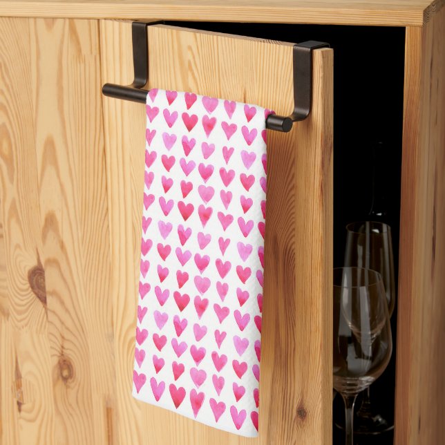 Tea Towel - Pink Love Hearts (Thirds Fold)