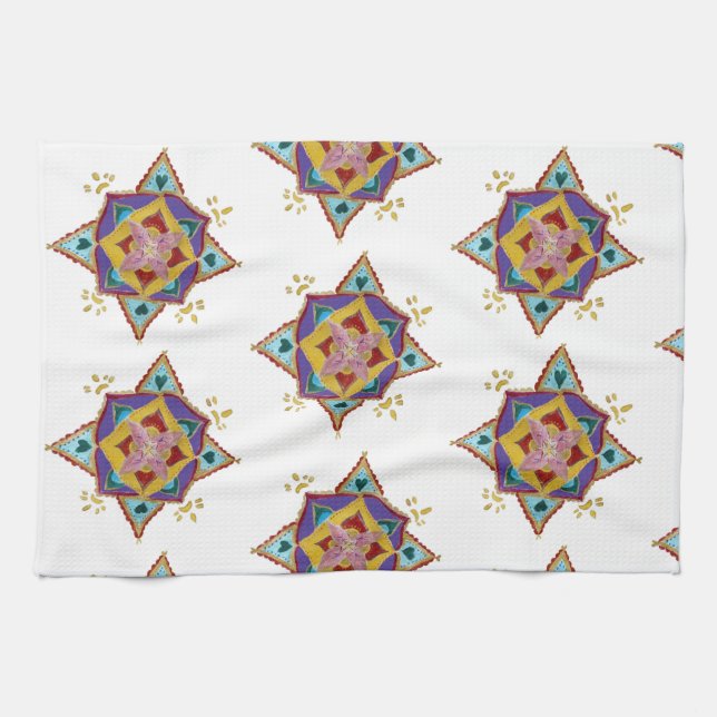 Tea Towel Pink Yellow Mandala (Horizontal)