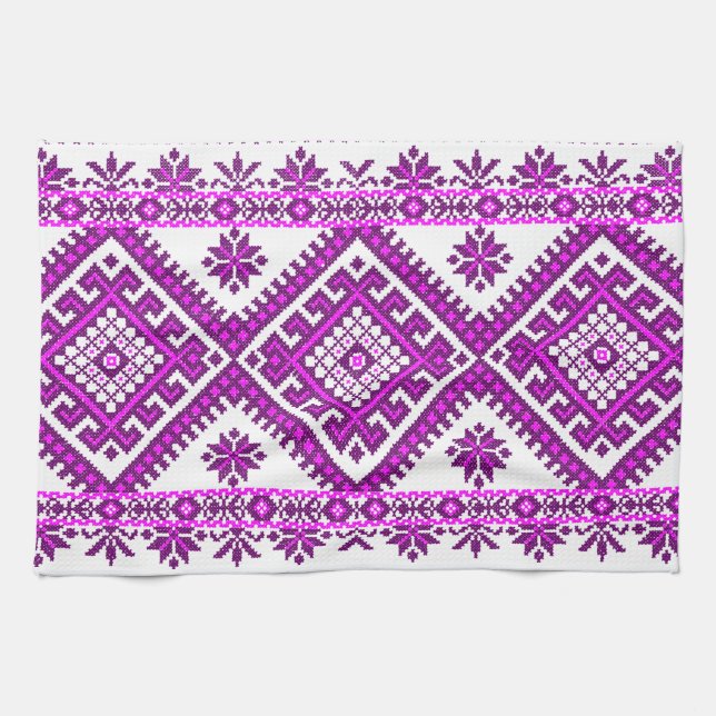Tea Towel Ukrainian Purple Print (Horizontal)