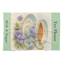 Tea Towel | Vintage Teacup & Pansies Kitchen Decor
