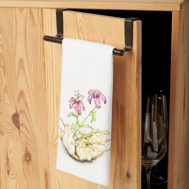 Tea towel, watercolor wildflower geranium tea towel (Thirds Fold)