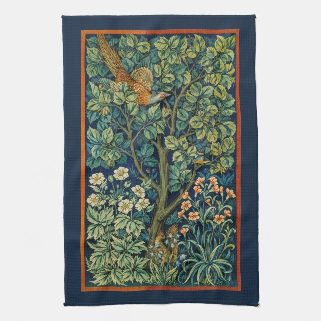 TEA TOWEL : WILLIAM MORRIS : THE PHEASANT (Vertical)