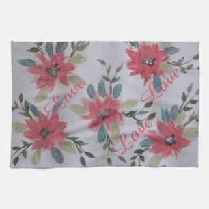 Tea Towel with Coral Flowers