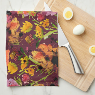 Tea Towel With Hand-Painted ink Florals