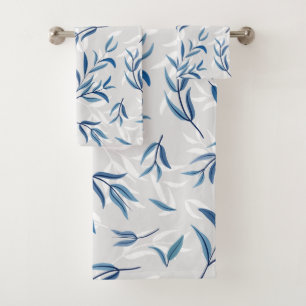 Tea Tree Leaves Teal Blue and Gray Towel Set
