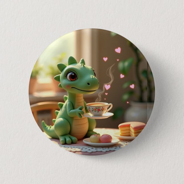 Tea with a Tiny Dragon 6 Cm Round Badge (Front)