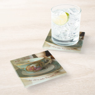 Tea with Dolls Glass Coaster