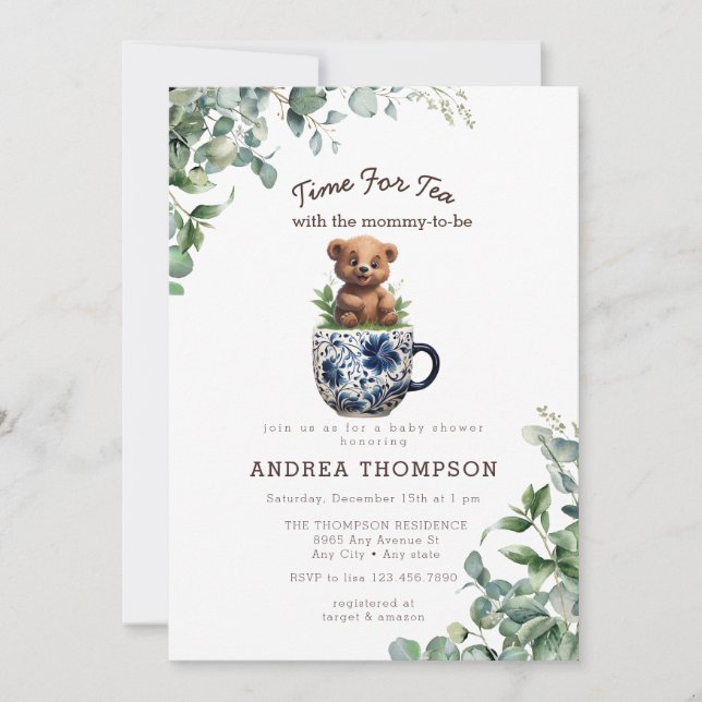  Tea with Mum | Baby Safari Animal Baby Shower  Invitation (Front)