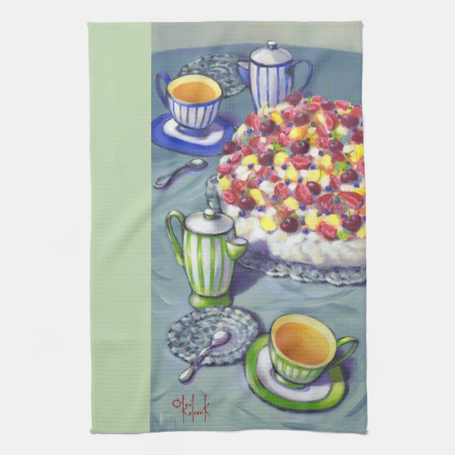 Tea with Pavlova Cake Tea Towel (Vertical)