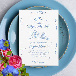 Tea with the Mum to be Hand Drawn Baby Shower Invitation