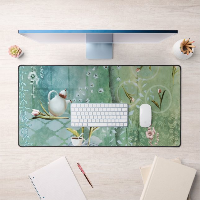 Tea With Tulips Fairytale Illustration  Desk Mat (Office 1)