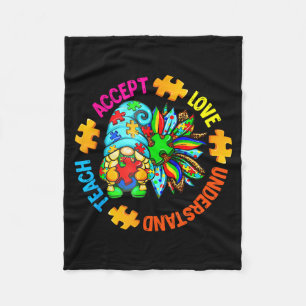 Teach accept understand love autism gnome sunflowe fleece blanket