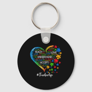Teach Accept Understand Love Teacher Heart Autism  Key Ring