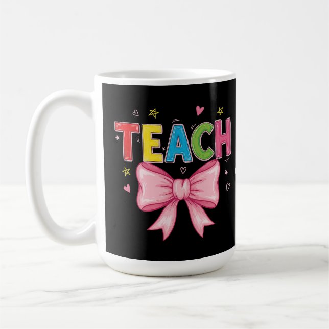Teach Coquette Bow Crayon Teacher Kids Funny Coffee Mug (Left)