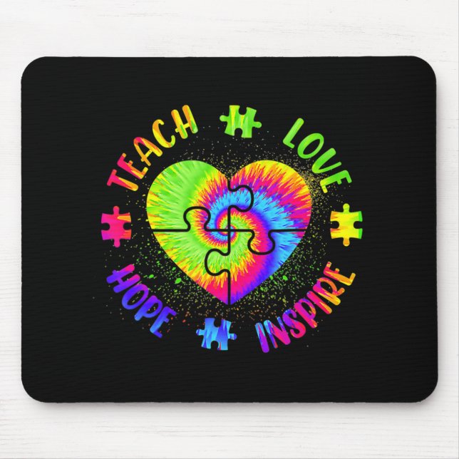 Teach Hope Love Inspire Autism Awareness Teacher T Mouse Pad (Front)