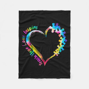 Teach Hope Love Inspire Tie Dye Autism Awareness T Fleece Blanket