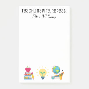 Teach Inspire Repeat, Teacher Appreciation, Custom Post-it Notes