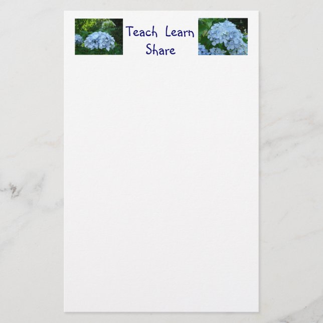 Teach Learn Share Stationery Blue Hydrangea Flower (Front)