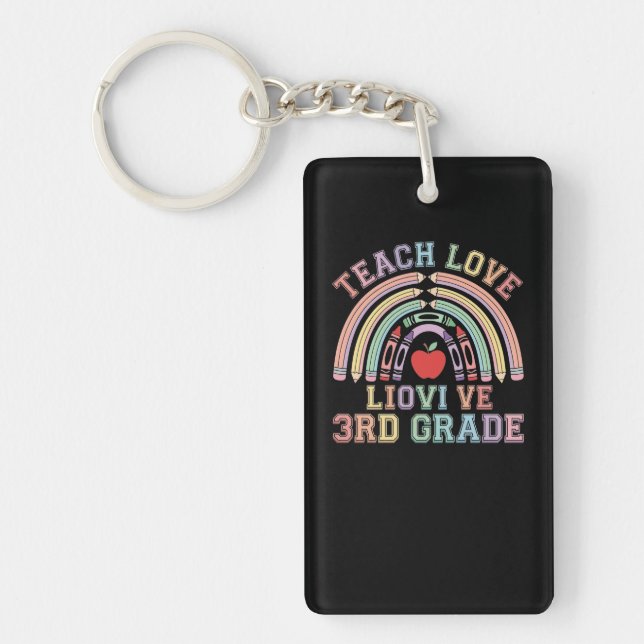 Teach Love 3rd Grade Teacher ID Badge Key Ring (Front)