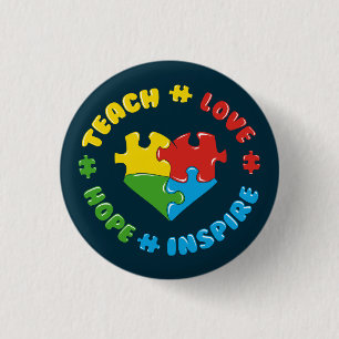 Teach Love Hope Inspire Autism Awareness 3 Cm Round Badge