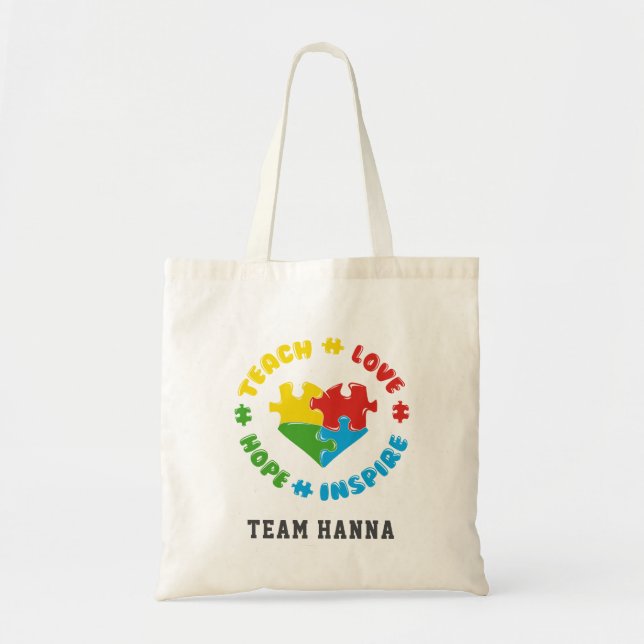Teach Love Hope Inspire Autism Awareness Custom Tote Bag (Front)