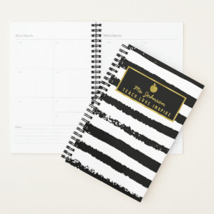 Teach Love Inspire Black Stripes Gold Apple Planner