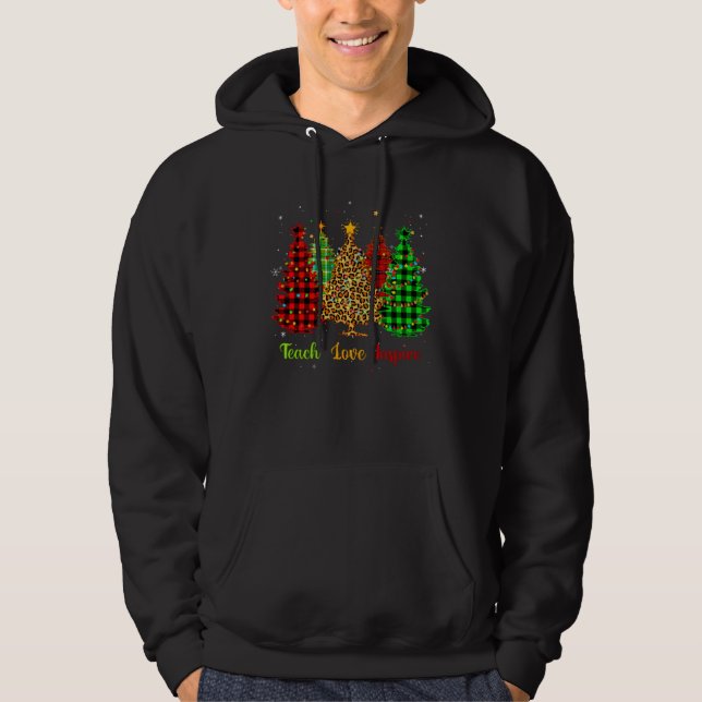 Teach Love Inspire Christmas tree with red plaid l Hoodie (Front)