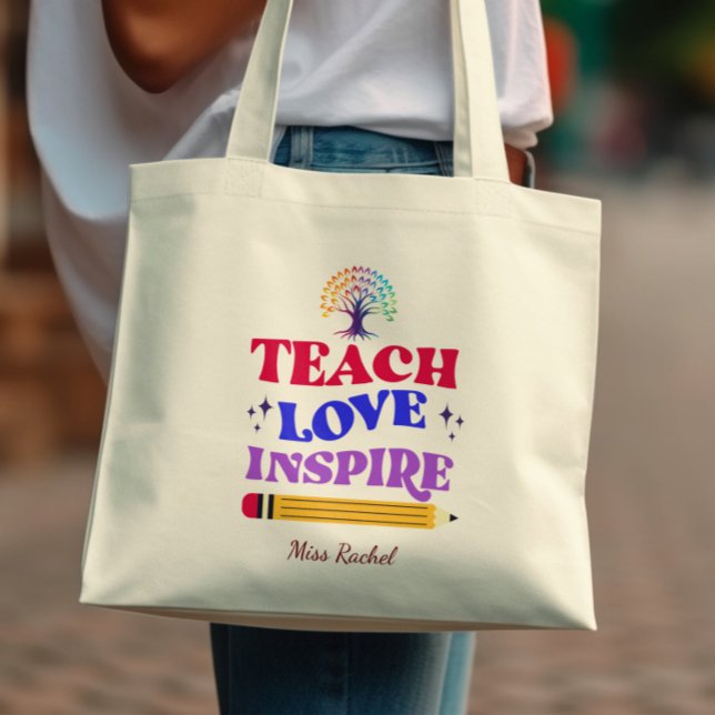 Teach Love Inspire colourful Best Teacher Tote Bag (Creator Uploaded)