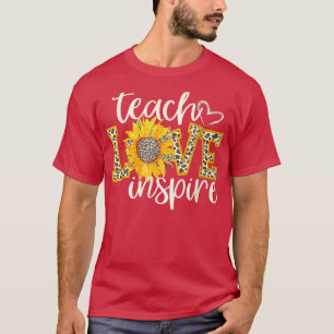 Teach Love Inspire Cute Sunflower Leopard Cheetah T-Shirt