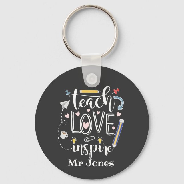 teach love inspire favorite teacher doodle art key ring (Front)