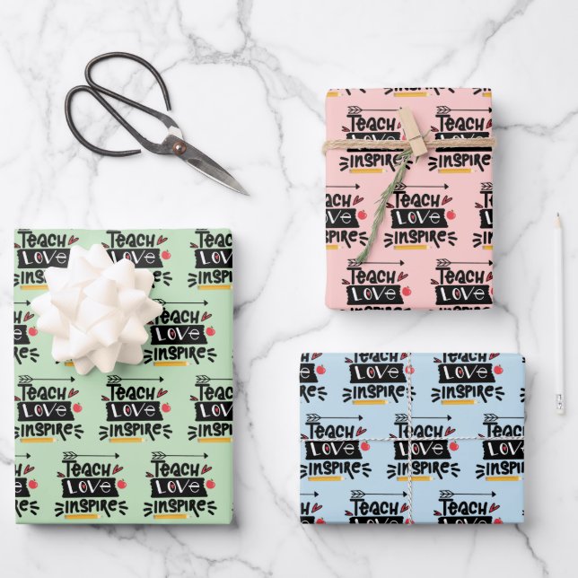 teach love inspire favourite teacher gift wrapping paper sheet (Front)