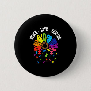 Teach Love Inspire Flower Autism Awareness Teacher 6 Cm Round Badge
