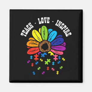 Teach Love Inspire Flower Autism Awareness Teacher Magnet