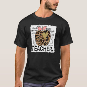 Teach Love Inspire Leopard Print Apple Teacher T-Shirt
