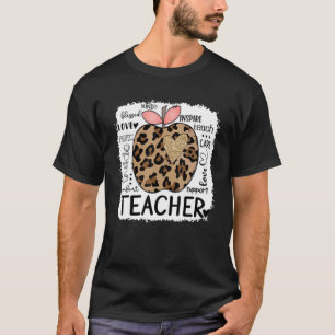 Teach Love Inspire Leopard Print Apple Teacher T-Shirt