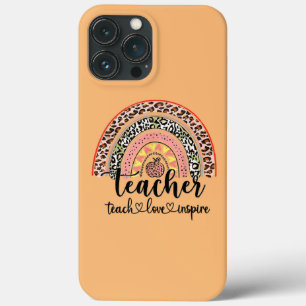 Teach Love Inspire Leopard Rainbow Teacher Back iPhone 13 Pro Max Case