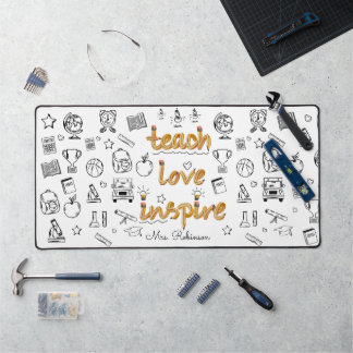 Teach Love Inspire: Personalised Modern Doodle Desk Mat