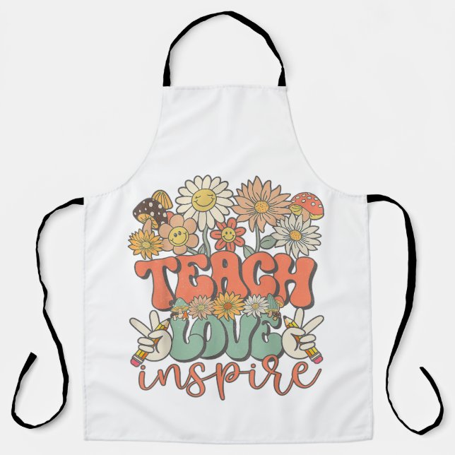 teach love inspire retro back to school apron (Front)