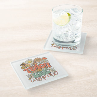 teach love inspire retro back to school glass coaster