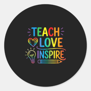 Teach love inspire retro teacher back to school classic round sticker