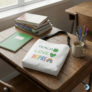 Teach Love Inspire St Patricks Day Shamrock Teache Crossbody Bag